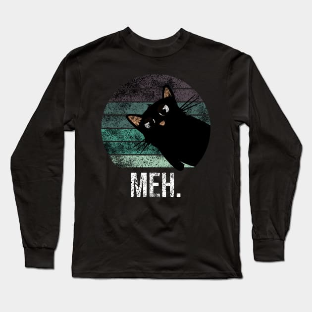 Cute and funny vintage meh black cat Long Sleeve T-Shirt by Rishirt